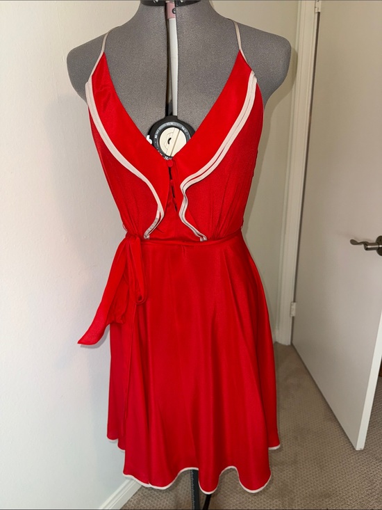 Girls From Savoy Dresses & Skirts - Anthropologie silk Red Mini Dress with Contrast Trim